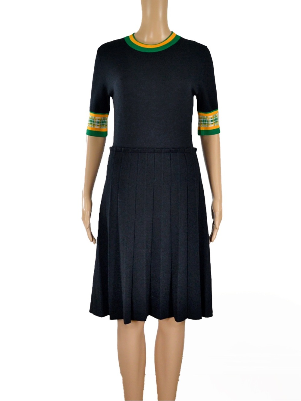 NWT Vintage Marc By Marc Jacobs Wool Pleated Sweater Dress Black Plaid Varsity